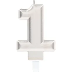 Świeczka urodzinowa cyfra 1 srebrna 9,3 cm