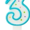 Świeczka urodzinowa "3" kropeczki niebieska