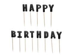 Świeczki pikery HAPPY BIRTHDAY napis czarny 13 sztuk