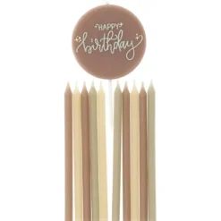 Świeczki urodzinowe na tort Happy Birthday zestaw 11 szt. (kolory Woodland)