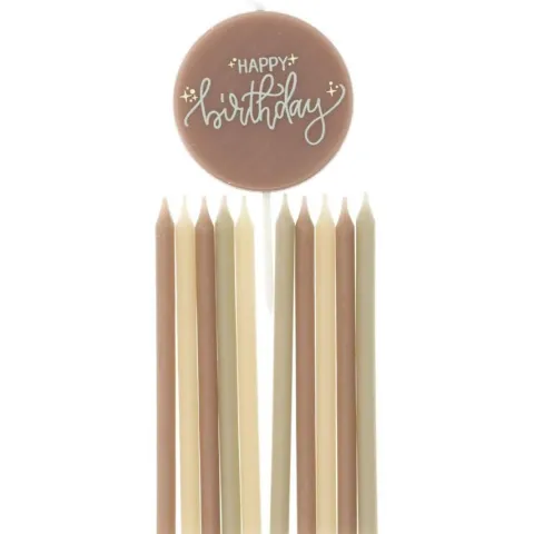 Świeczki urodzinowe na tort Happy Birthday zestaw 11 szt. (kolory Woodland)