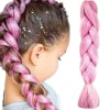 Włosy syntetyczne warkocze warkoczyki 60 cm - różowe błyszczące