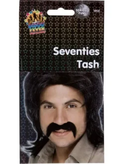 Wąsy samoprzylepne czarne Hipisa lata 70 Seventies Tash