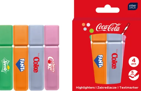 Zakreślacze markery pisaki Coca Cola zestaw 4 szt.