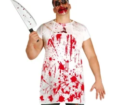 Zakrwawiony fartuch rzeźnika biały Halloween