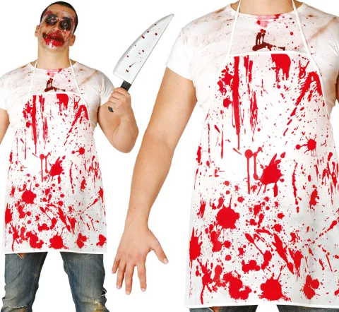 Zakrwawiony fartuch rzeźnika biały Halloween