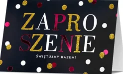 Zaproszenia uniwersalne czarne w kropki 5 szt.
