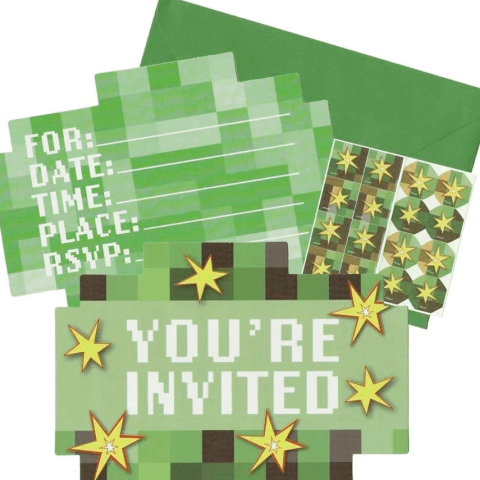 Zaproszenie Minecraft na urodziny TNT 8 szt.