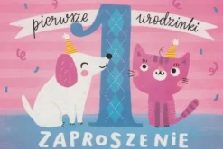 Zaproszenie PIERWSZE URODZINKI kotek piesek ROCZEK