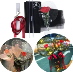 Zestaw Balon LED z różą i ozdobami na Walentynki