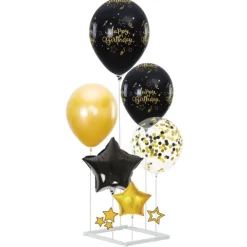 Zestaw balonów Happy Birthday czarno-złote 6szt. ze stojakiem DIY