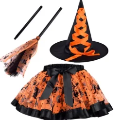 Zestaw Czarownica Wiedźma halloween (spódniczka, kapelusz, miotła)