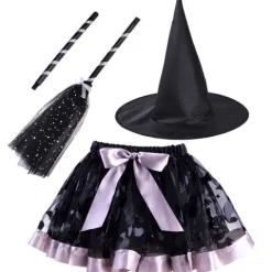 Zestaw Czarownica Wiedźma halloween (spódniczka, kapelusz, miotła)