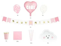 Zestaw dekoracji na Baby Shower Baby Girl w kuferku