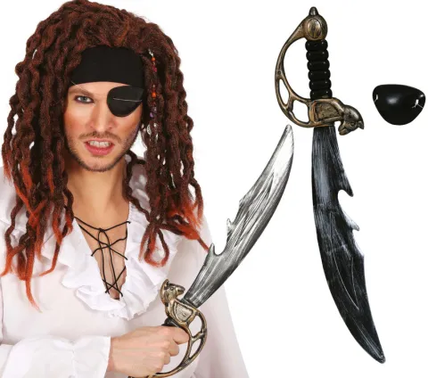Zestaw Pirata Miecz piracki szabla z rękojeścią 50 cm i opaska na oko