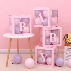 Zestaw pudełek 30 cm na balony BOX DEKORACYJNY litery BABY 4 szt.
