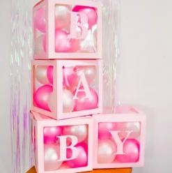 Zestaw pudełek 30 cm na balony BOX DEKORACYJNY litery BABY 4 szt.