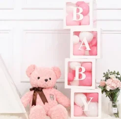 Zestaw pudełek 30 cm na balony BOX DEKORACYJNY litery BABY 4 szt.