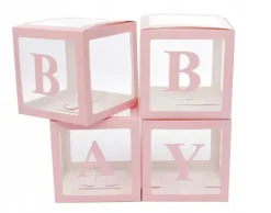 Zestaw pudełek 30 cm na balony BOX DEKORACYJNY litery BABY 4 szt.