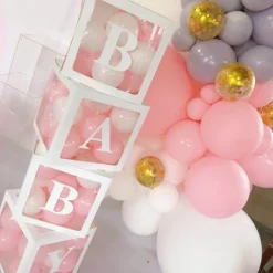 Zestaw pudełek 30 cm na balony BOX DEKORACYJNY litery BABY 4 szt.