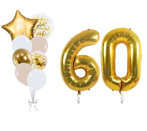 Zestaw balonów na 60 urodziny bukiet balonowy złoty